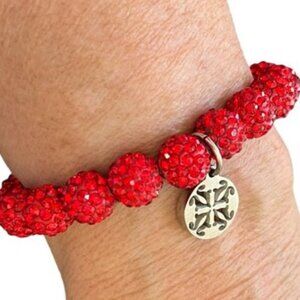 Rustic Cuff Emerson Red Pave Rhinestone Logo Stretch Bracelet